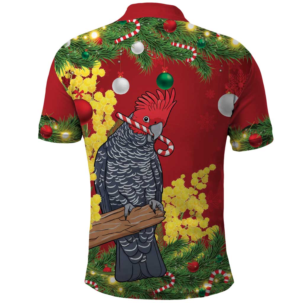 Australia Gang-gang Cockatoo Christmas Polo Shirt Callocephalon Fimbriatum Golden Wattle Red - Aussie Hoodie