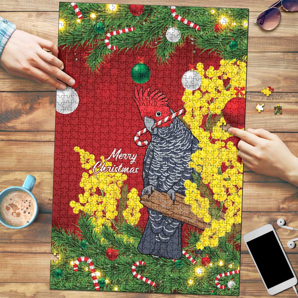 Australia Gang-gang Cockatoo Christmas Puzzle Callocephalon Fimbriatum Golden Wattle Red - Aussie Hoodie