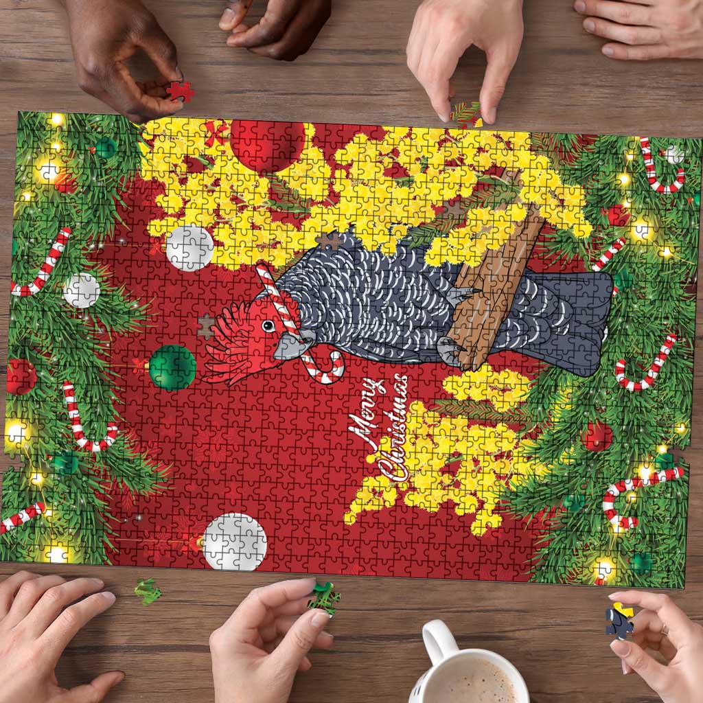 Australia Gang-gang Cockatoo Christmas Puzzle Callocephalon Fimbriatum Golden Wattle Red - Aussie Hoodie