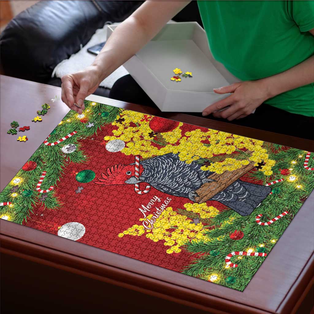 Australia Gang-gang Cockatoo Christmas Puzzle Callocephalon Fimbriatum Golden Wattle Red - Aussie Hoodie