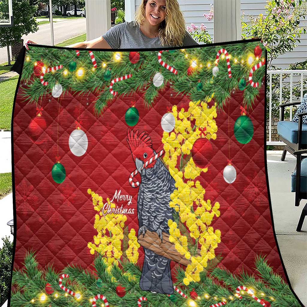 Australia Gang-gang Cockatoo Christmas Quilt Callocephalon Fimbriatum Golden Wattle Red - Aussie Hoodie