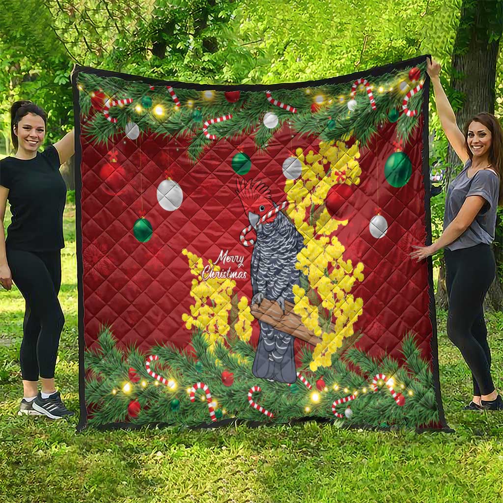 Australia Gang-gang Cockatoo Christmas Quilt Callocephalon Fimbriatum Golden Wattle Red - Aussie Hoodie