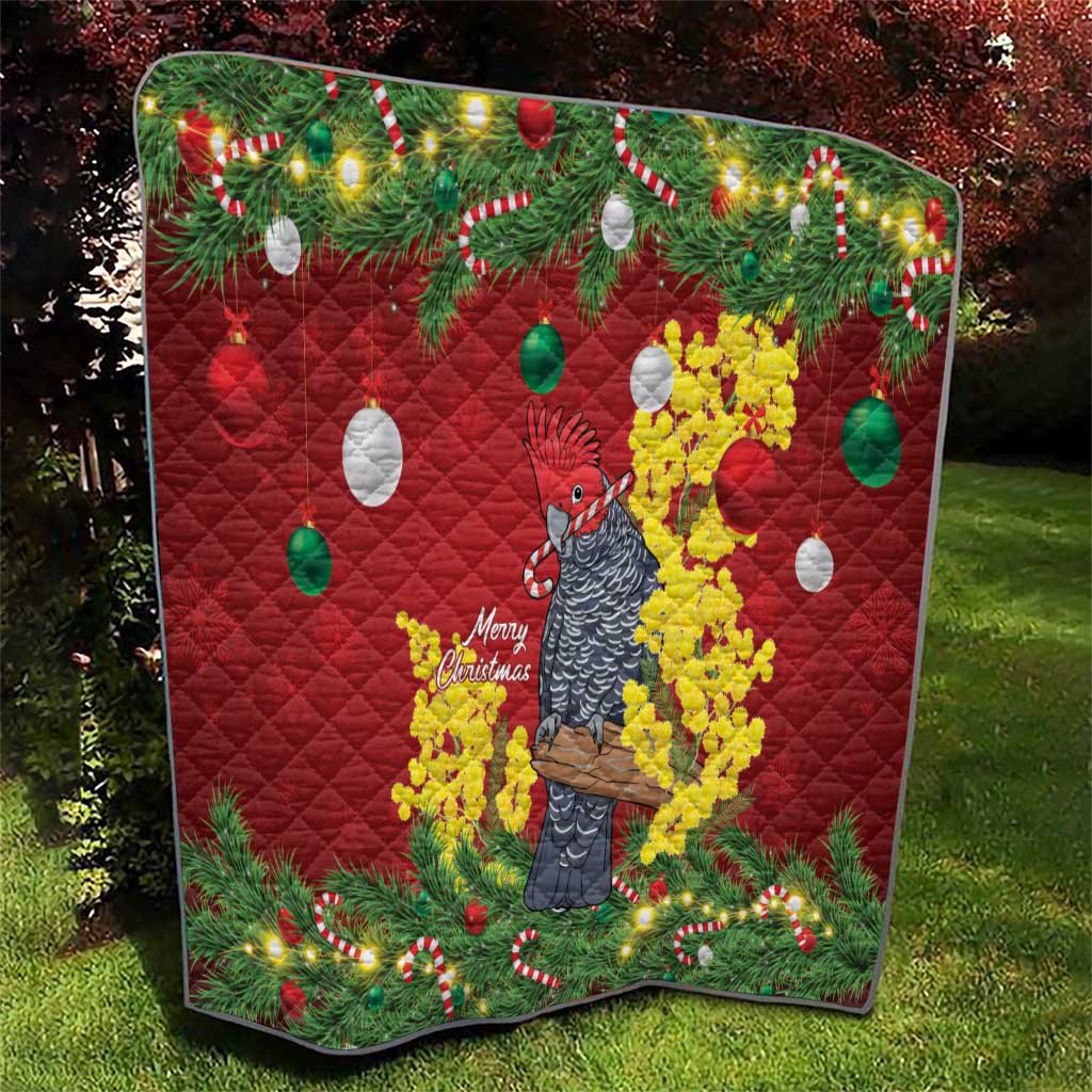 Australia Gang-gang Cockatoo Christmas Quilt Callocephalon Fimbriatum Golden Wattle Red - Aussie Hoodie