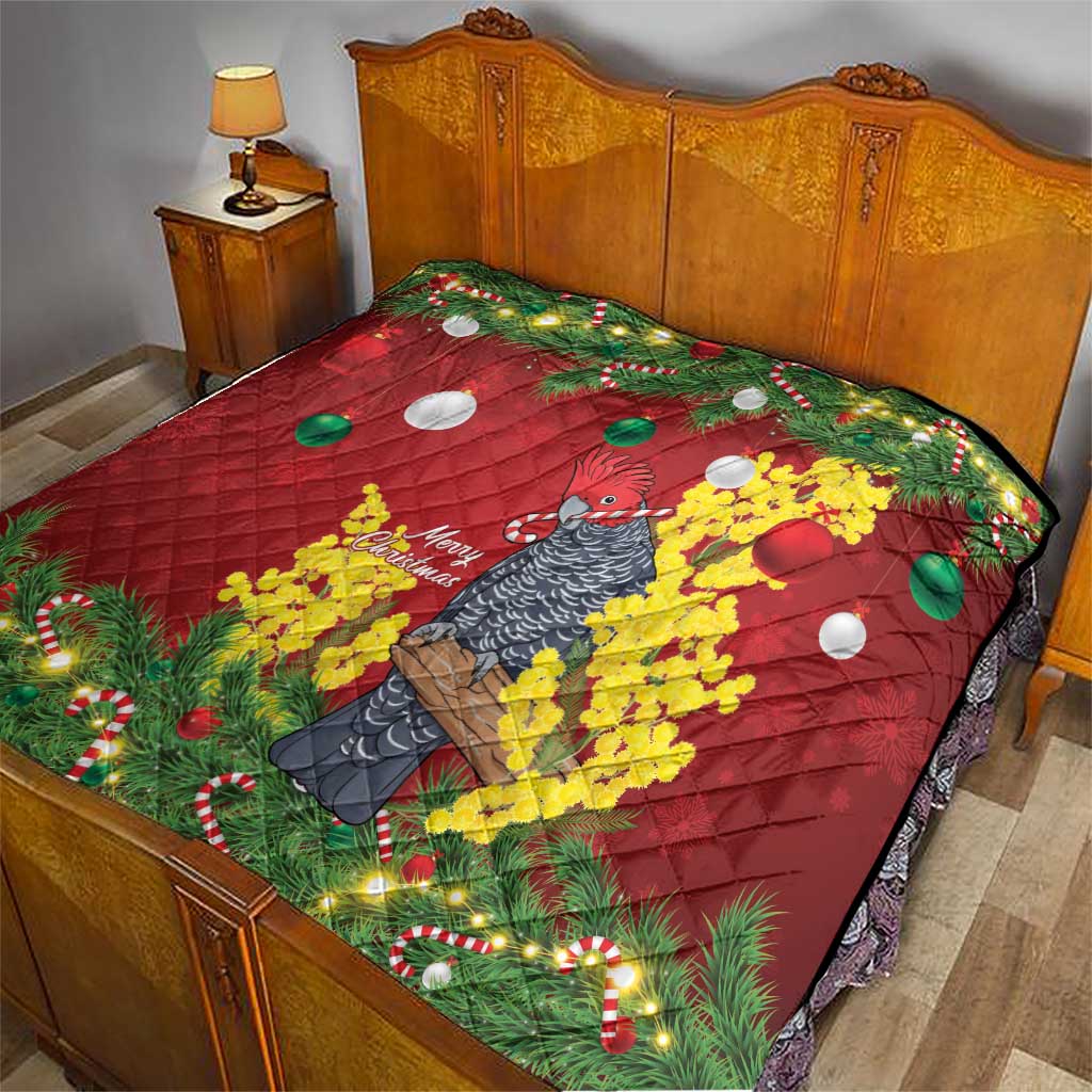 Australia Gang-gang Cockatoo Christmas Quilt Callocephalon Fimbriatum Golden Wattle Red - Aussie Hoodie