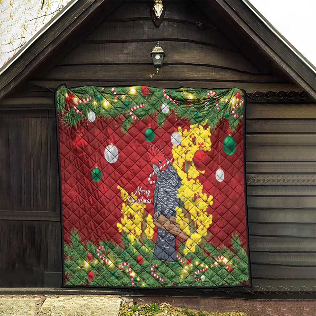 Australia Gang-gang Cockatoo Christmas Quilt Callocephalon Fimbriatum Golden Wattle Red - Aussie Hoodie
