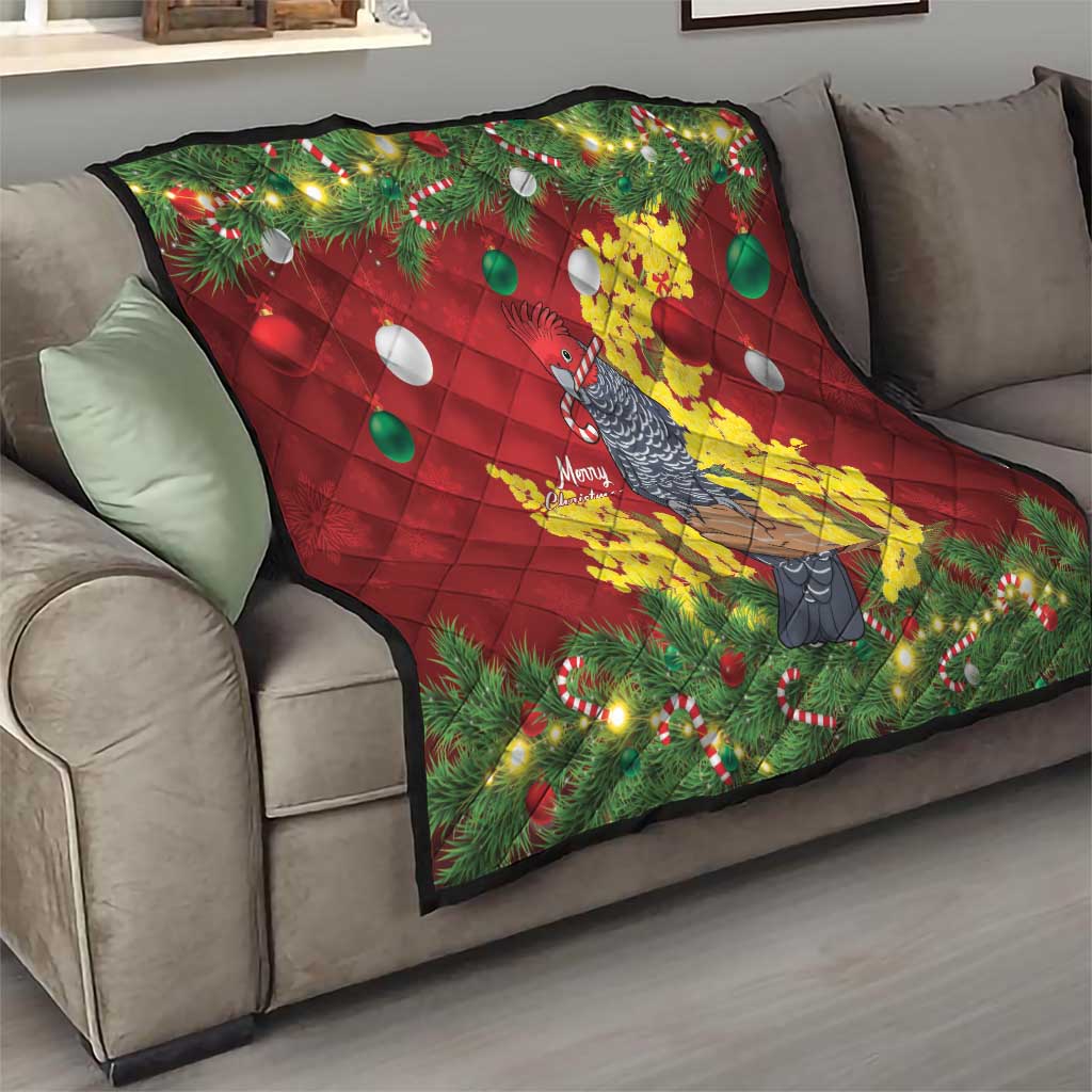 Australia Gang-gang Cockatoo Christmas Quilt Callocephalon Fimbriatum Golden Wattle Red - Aussie Hoodie