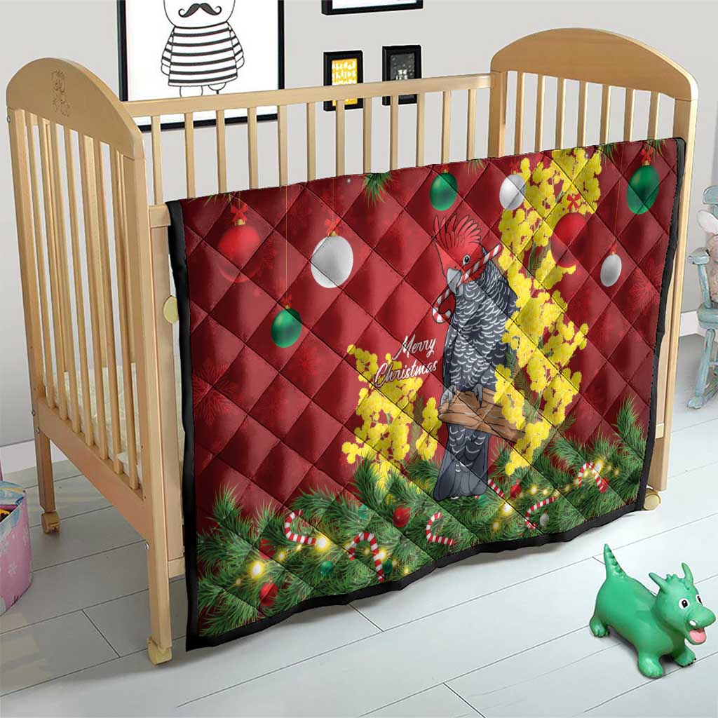 Australia Gang-gang Cockatoo Christmas Quilt Callocephalon Fimbriatum Golden Wattle Red - Aussie Hoodie