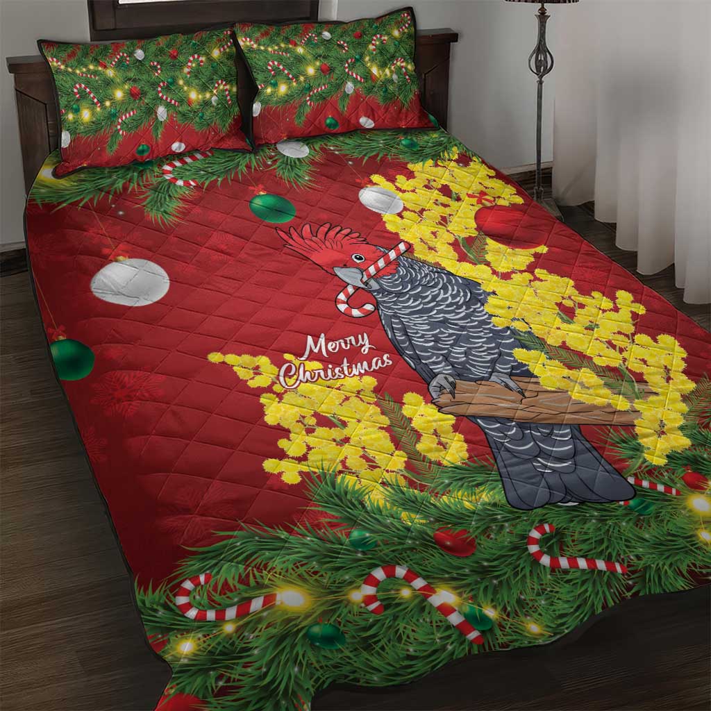 Australia Gang-gang Cockatoo Christmas Quilt Bed Set Callocephalon Fimbriatum Golden Wattle Red - Aussie Hoodie