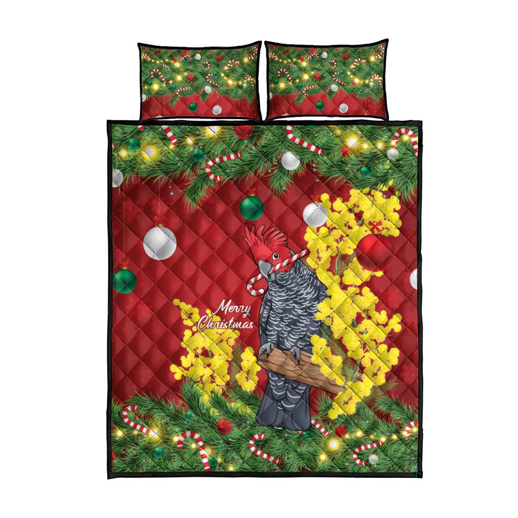 Australia Gang-gang Cockatoo Christmas Quilt Bed Set Callocephalon Fimbriatum Golden Wattle Red - Aussie Hoodie