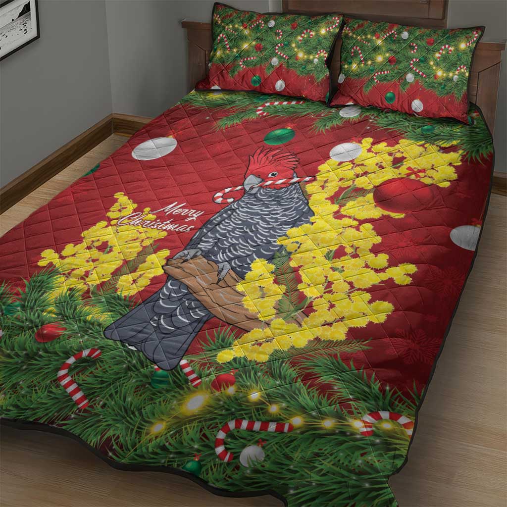Australia Gang-gang Cockatoo Christmas Quilt Bed Set Callocephalon Fimbriatum Golden Wattle Red - Aussie Hoodie