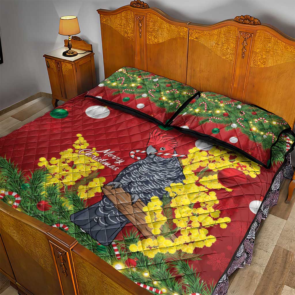 Australia Gang-gang Cockatoo Christmas Quilt Bed Set Callocephalon Fimbriatum Golden Wattle Red - Aussie Hoodie