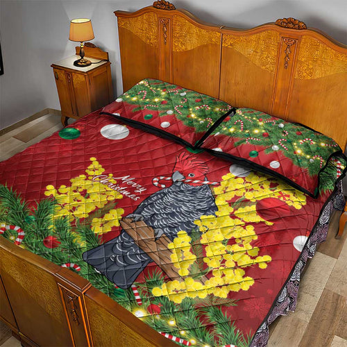 Australia Gang-gang Cockatoo Christmas Quilt Bed Set Callocephalon Fimbriatum Golden Wattle Red - Aussie Hoodie