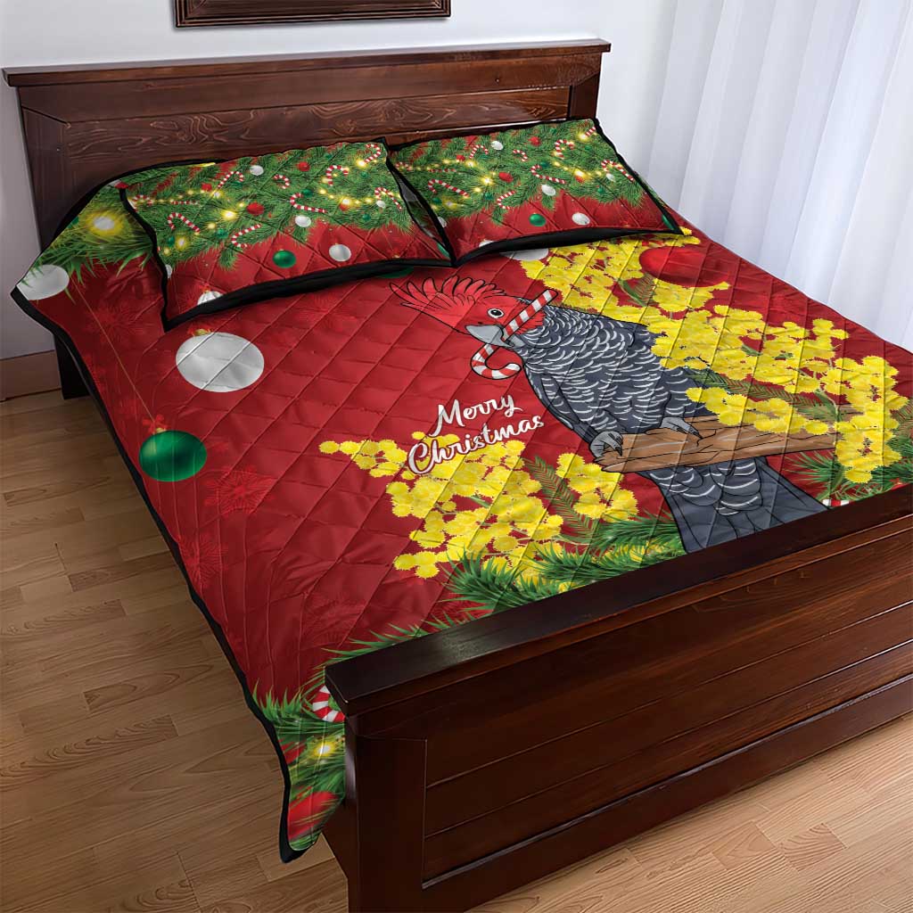Australia Gang-gang Cockatoo Christmas Quilt Bed Set Callocephalon Fimbriatum Golden Wattle Red - Aussie Hoodie