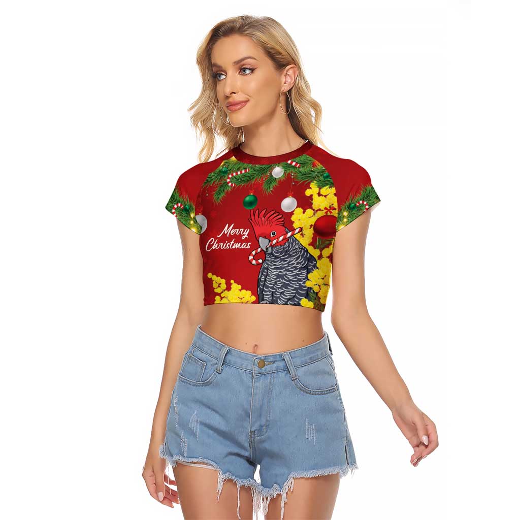 Australia Gang-gang Cockatoo Christmas Raglan Cropped T Shirt Callocephalon Fimbriatum Golden Wattle Red - Aussie Hoodie