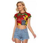 Australia Gang-gang Cockatoo Christmas Raglan Cropped T Shirt Callocephalon Fimbriatum Golden Wattle Red - Aussie Hoodie