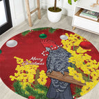 Australia Gang-gang Cockatoo Christmas Round Carpet Callocephalon Fimbriatum Golden Wattle Red - Aussie Hoodie