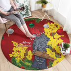 Australia Gang-gang Cockatoo Christmas Round Carpet Callocephalon Fimbriatum Golden Wattle Red - Aussie Hoodie
