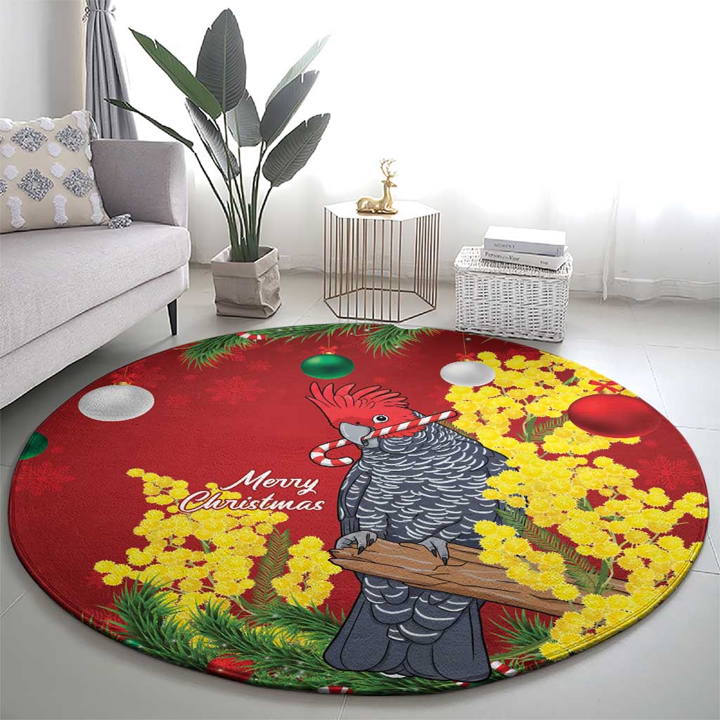 Australia Gang-gang Cockatoo Christmas Round Carpet Callocephalon Fimbriatum Golden Wattle Red - Aussie Hoodie