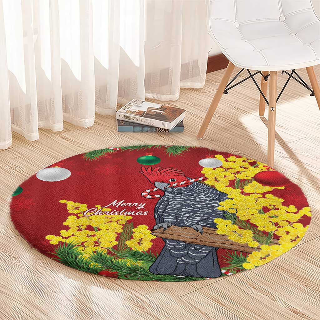 Australia Gang-gang Cockatoo Christmas Round Carpet Callocephalon Fimbriatum Golden Wattle Red - Aussie Hoodie