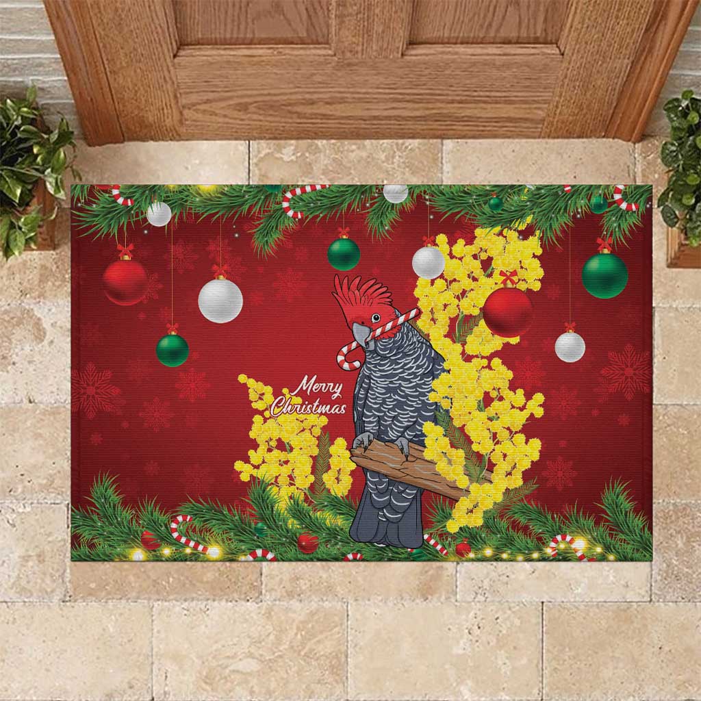 Australia Gang-gang Cockatoo Christmas Rubber Doormat Callocephalon Fimbriatum Golden Wattle Red - Aussie Hoodie