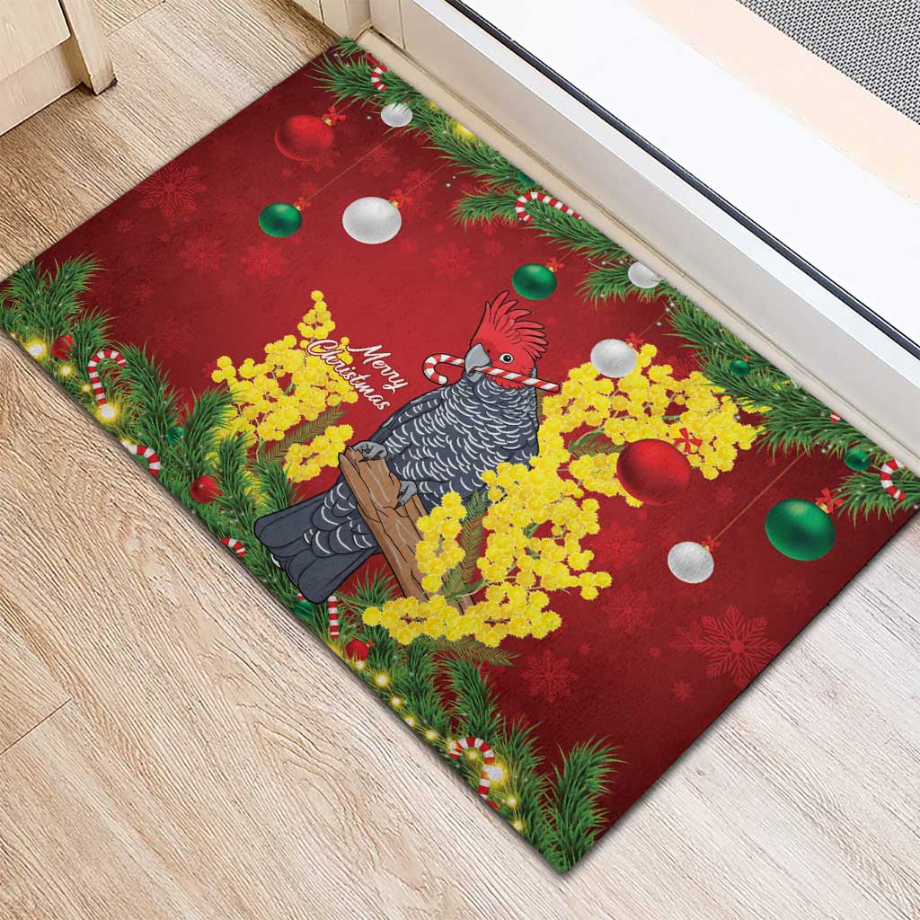 Australia Gang-gang Cockatoo Christmas Rubber Doormat Callocephalon Fimbriatum Golden Wattle Red - Aussie Hoodie