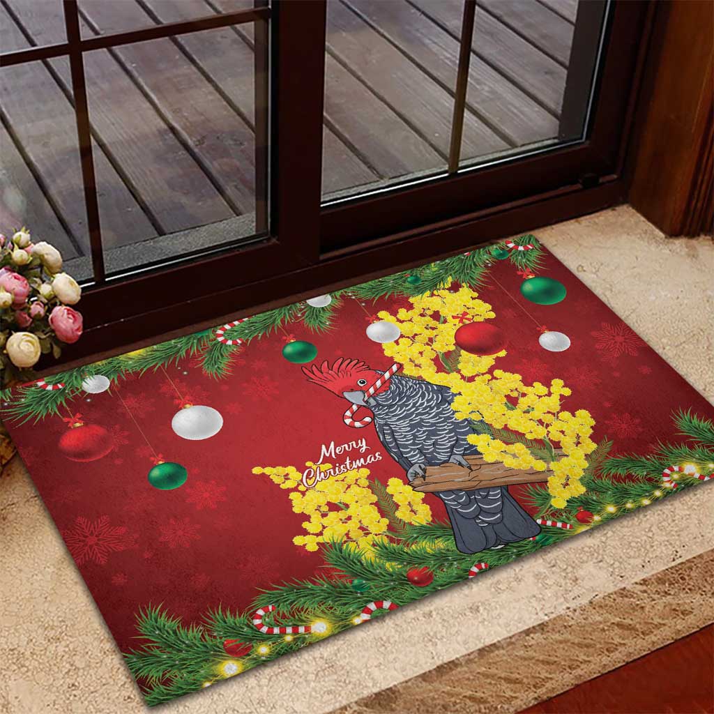 Australia Gang-gang Cockatoo Christmas Rubber Doormat Callocephalon Fimbriatum Golden Wattle Red - Aussie Hoodie