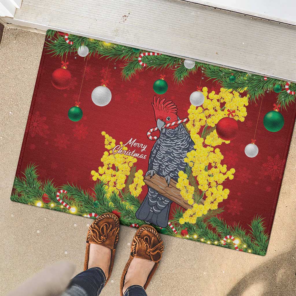 Australia Gang-gang Cockatoo Christmas Rubber Doormat Callocephalon Fimbriatum Golden Wattle Red - Aussie Hoodie