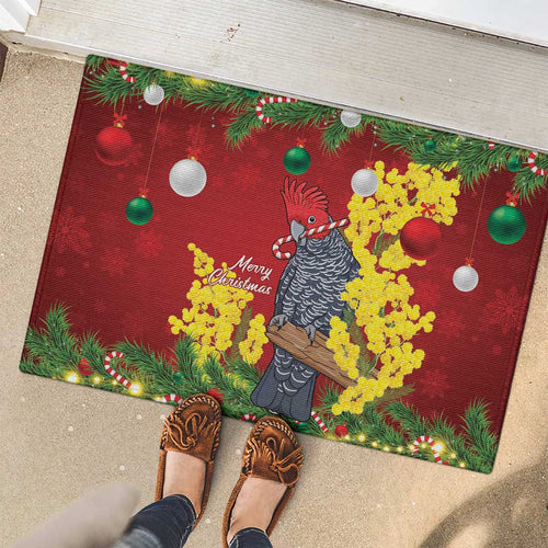 Australia Gang-gang Cockatoo Christmas Rubber Doormat Callocephalon Fimbriatum Golden Wattle Red - Aussie Hoodie
