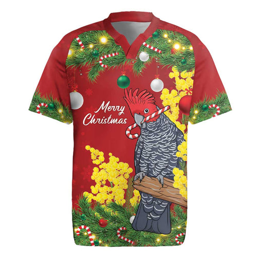 Australia Gang-gang Cockatoo Christmas Rugby Jersey Callocephalon Fimbriatum Golden Wattle Red - Aussie Hoodie
