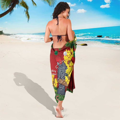 Australia Gang-gang Cockatoo Christmas Sarong Callocephalon Fimbriatum Golden Wattle Red - Aussie Hoodie