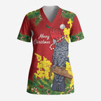 Australia Gang-gang Cockatoo Christmas Scrub Top Callocephalon Fimbriatum Golden Wattle Red - Aussie Hoodie