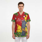 Australia Gang-gang Cockatoo Christmas Scrub Top Callocephalon Fimbriatum Golden Wattle Red - Aussie Hoodie