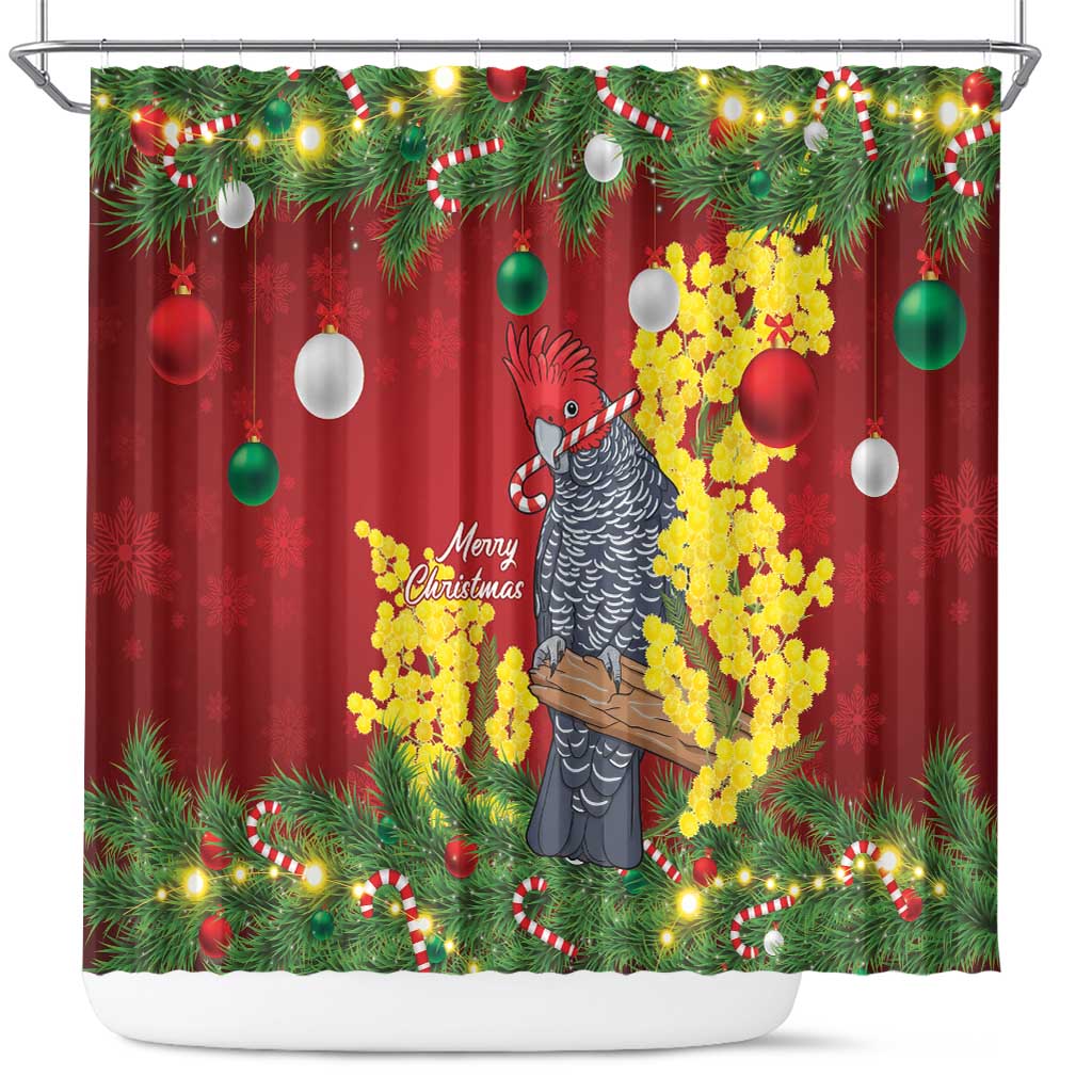 Australia Gang-gang Cockatoo Christmas Shower Curtain Callocephalon Fimbriatum Golden Wattle Red - Aussie Hoodie