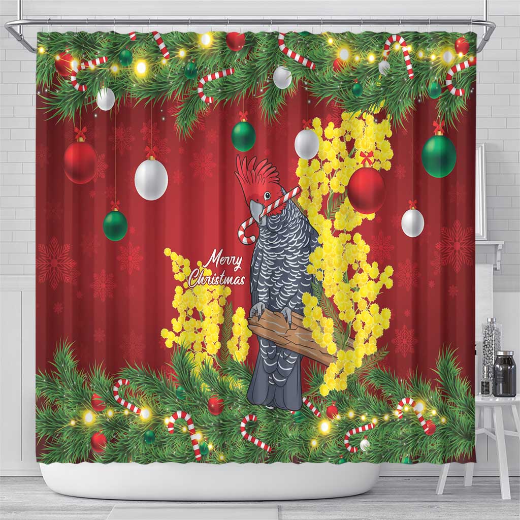 Australia Gang-gang Cockatoo Christmas Shower Curtain Callocephalon Fimbriatum Golden Wattle Red - Aussie Hoodie