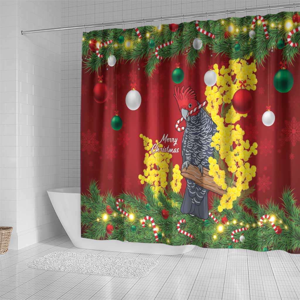 Australia Gang-gang Cockatoo Christmas Shower Curtain Callocephalon Fimbriatum Golden Wattle Red - Aussie Hoodie