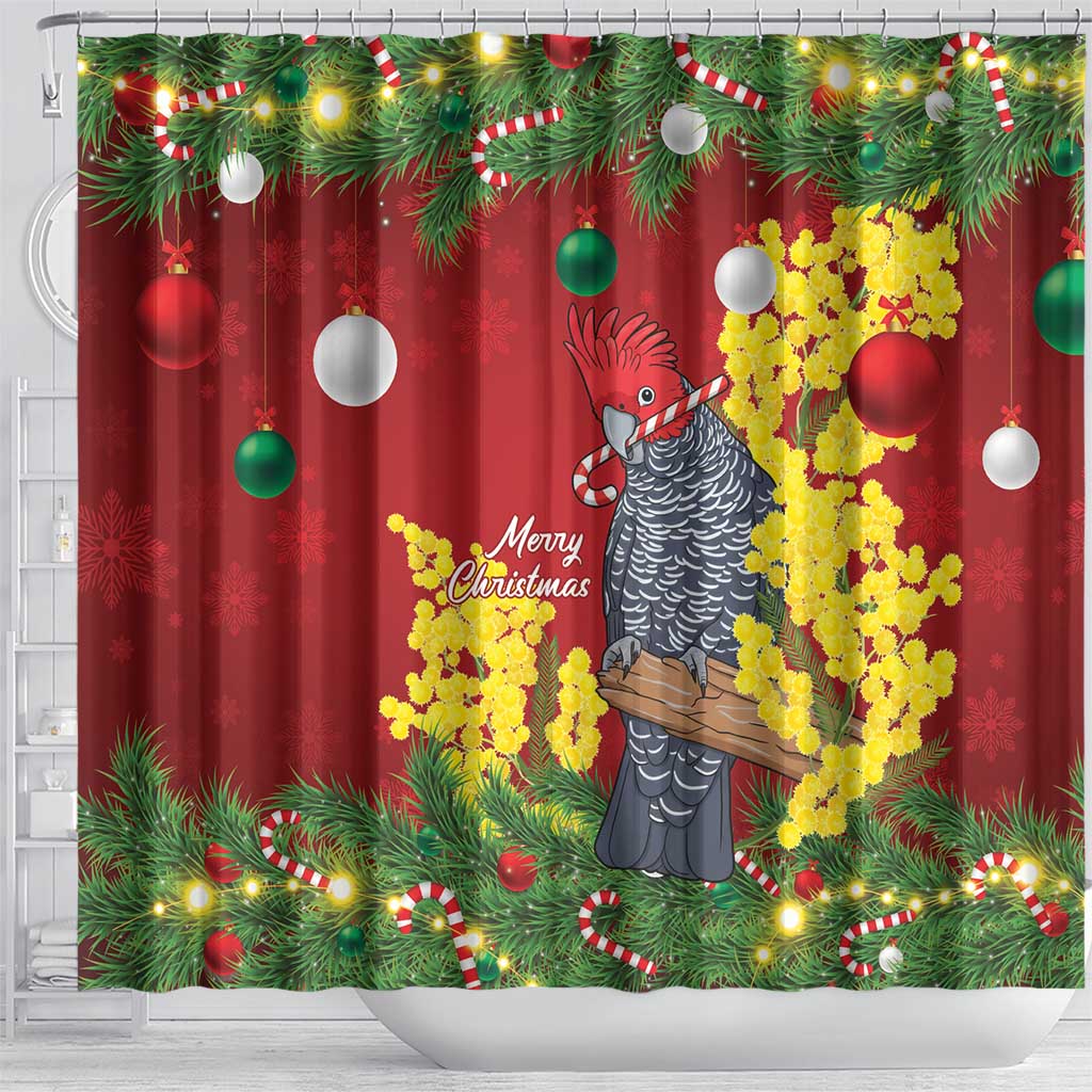 Australia Gang-gang Cockatoo Christmas Shower Curtain Callocephalon Fimbriatum Golden Wattle Red - Aussie Hoodie