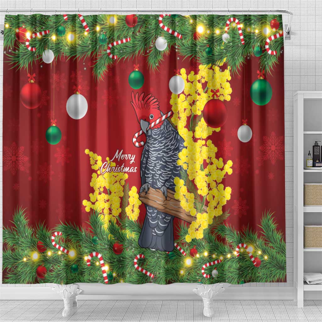 Australia Gang-gang Cockatoo Christmas Shower Curtain Callocephalon Fimbriatum Golden Wattle Red - Aussie Hoodie