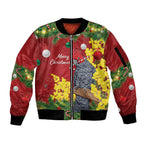 Australia Gang-gang Cockatoo Christmas Sleeve Zip Bomber Jacket Callocephalon Fimbriatum Golden Wattle Red - Aussie Hoodie