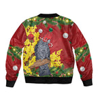 Australia Gang-gang Cockatoo Christmas Sleeve Zip Bomber Jacket Callocephalon Fimbriatum Golden Wattle Red - Aussie Hoodie