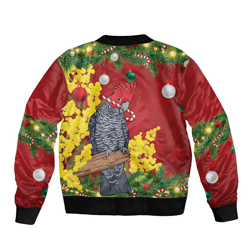 Australia Gang-gang Cockatoo Christmas Sleeve Zip Bomber Jacket Callocephalon Fimbriatum Golden Wattle Red - Aussie Hoodie