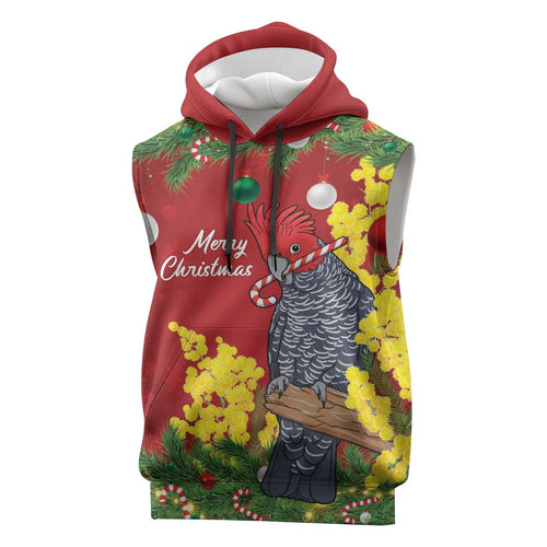 Australia Gang-gang Cockatoo Christmas Sleeveless Hoodie Callocephalon Fimbriatum Golden Wattle Red - Aussie Hoodie