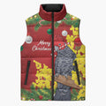 Australia Gang-gang Cockatoo Christmas Sleeveless Puffer Jacket Callocephalon Fimbriatum Golden Wattle Red - Aussie Hoodie