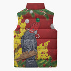 Australia Gang-gang Cockatoo Christmas Sleeveless Puffer Jacket Callocephalon Fimbriatum Golden Wattle Red - Aussie Hoodie