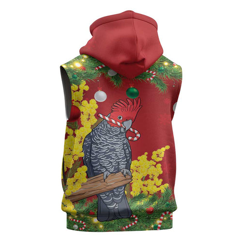 Australia Gang-gang Cockatoo Christmas Sleeveless Zip Hoodie Callocephalon Fimbriatum Golden Wattle Red LT14
