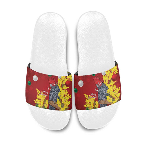 Australia Gang-gang Cockatoo Christmas Slide Sandals Callocephalon Fimbriatum Golden Wattle Red - Aussie Hoodie