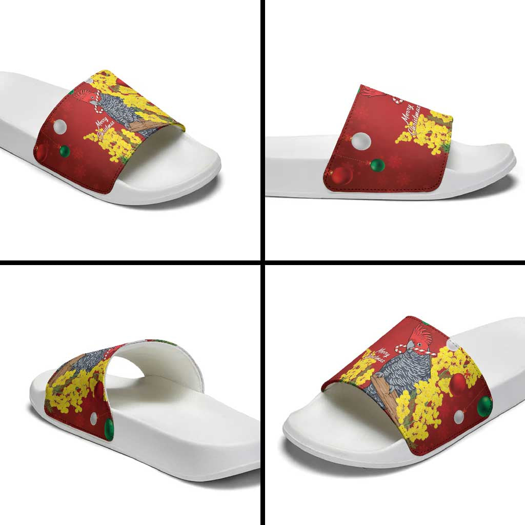 Australia Gang-gang Cockatoo Christmas Slide Sandals Callocephalon Fimbriatum Golden Wattle Red - Aussie Hoodie