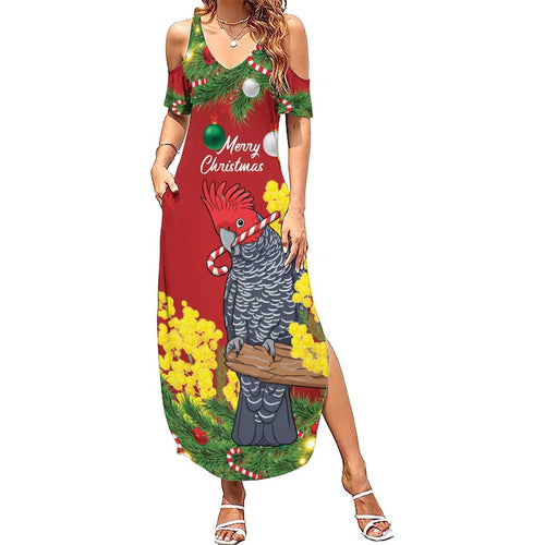 Australia Gang-gang Cockatoo Christmas Summer Maxi Dress Callocephalon Fimbriatum Golden Wattle Red - Aussie Hoodie