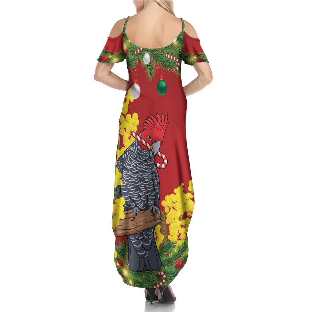 Australia Gang-gang Cockatoo Christmas Summer Maxi Dress Callocephalon Fimbriatum Golden Wattle Red - Aussie Hoodie