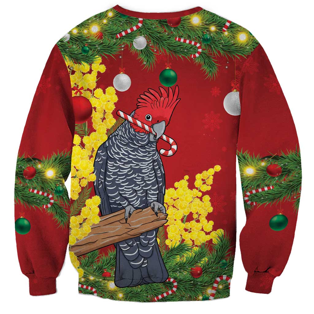Australia Gang-gang Cockatoo Christmas Sweatshirt Callocephalon Fimbriatum Golden Wattle Red - Aussie Hoodie