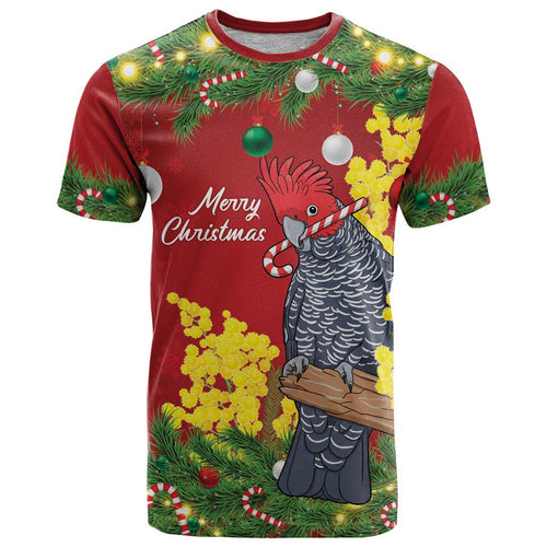 Australia Gang-gang Cockatoo Christmas T Shirt Callocephalon Fimbriatum Golden Wattle Red - Aussie Hoodie